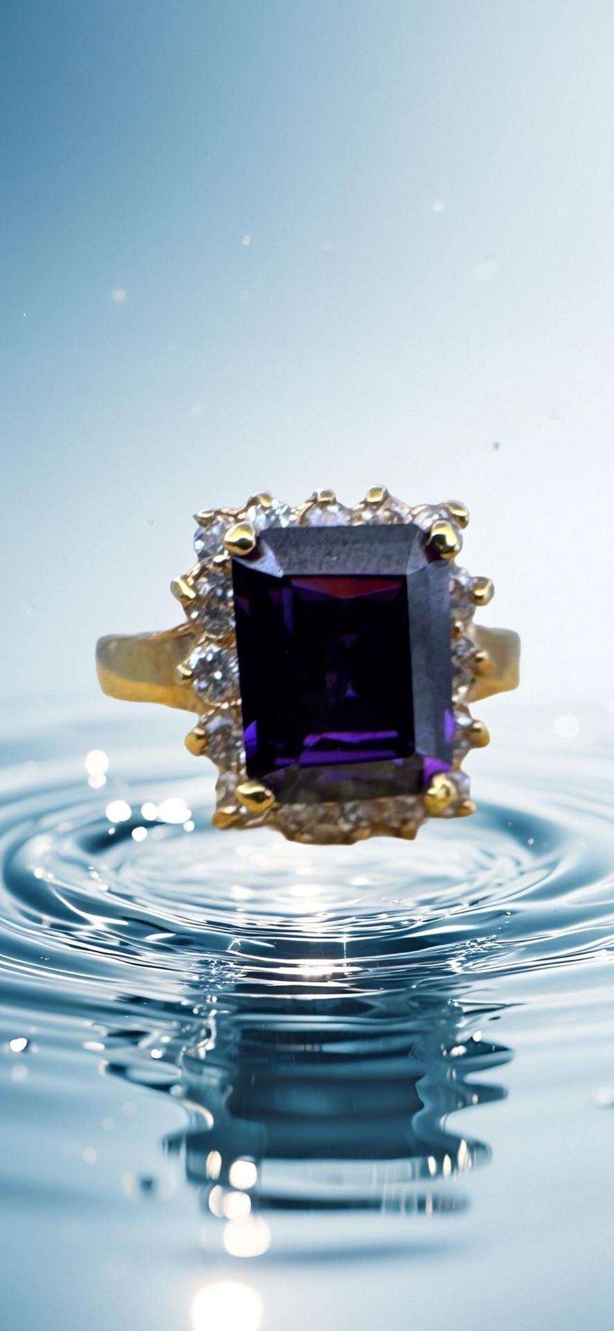 Vintage 18K HGE Gold Plated Purple & Clear Glass Rhinestone Halo Ring Size 6