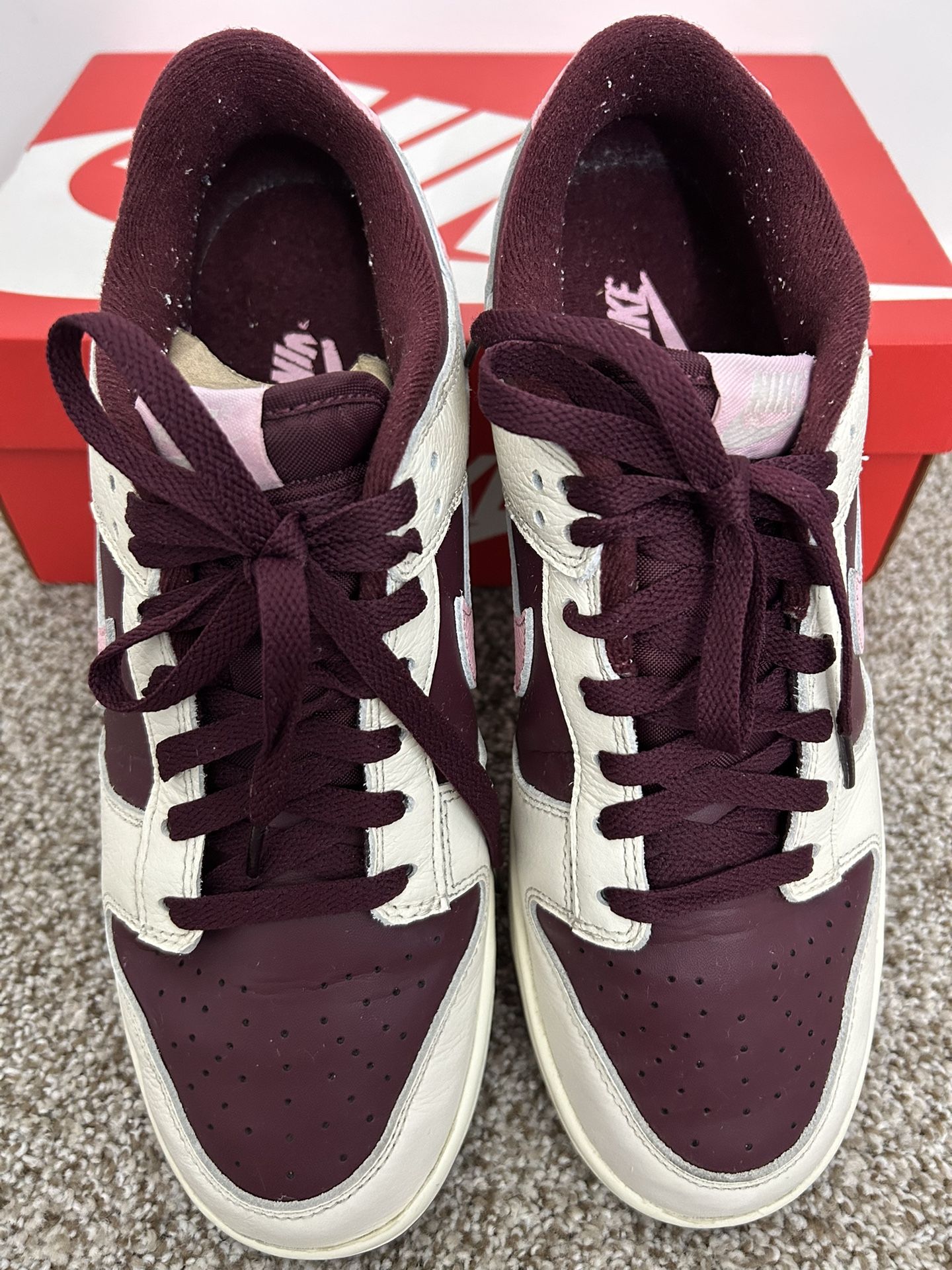 Nike Burgundy and Cream Sneakers Nike Dunk Low Retro PRM, DR9705 100, Size 9.5