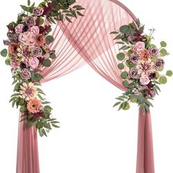 Lisuun Wedding Arch Flowers, Artificial Flowers For Decoration, 2pcs Flower Swag And 1 Pcs Semi-Sheer Chiffon Table Runner Swag For Beautiful Dream We