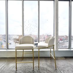 Rove Concepts Angelo Counter Stool Midcentury Modern Minimalist Beige Gold High Bar Chair (🚚 Free Delivery)