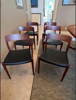 Set of 6 PRISTINE Authentic J.L. Møller Danish Teak Dining Chairs – Designed by Niels Otto Møller