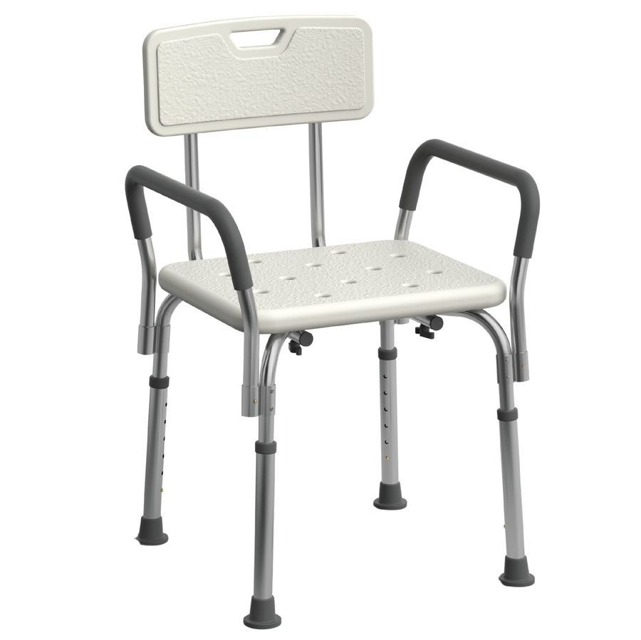 Medline Shower Chair Seat with Padded Armrests and Back | Heavy Duty for Bathtub | Slip Resistant with Adjustable Height | with 350 lb