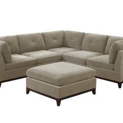 Brand New Camel Plush Chenille Modular Sectional Sofa w Ottoman 