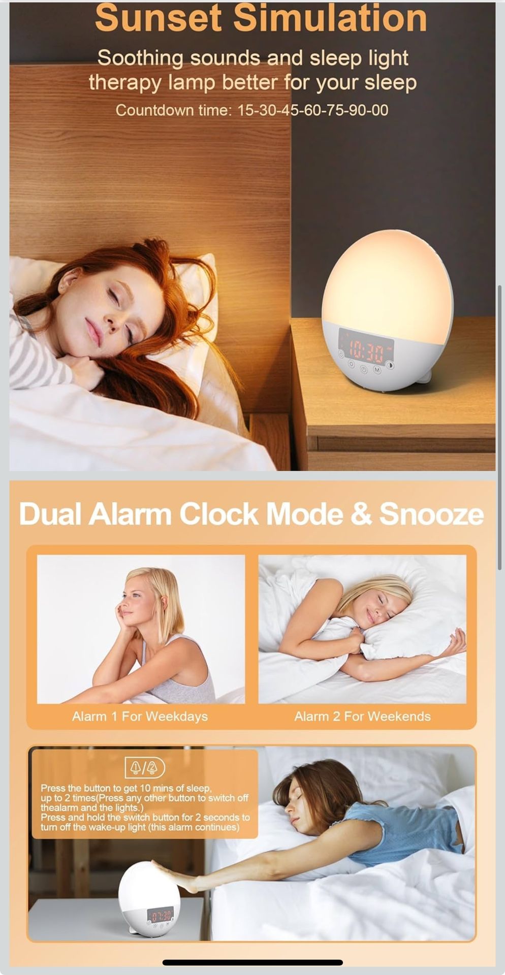 Wake Up Light Sunrise Alarm Clock for Kids, Heavy Sleepers, Bedroom, with Sunrise Simulation, Sleep Aid, Dual Alarms, FM Radio, Snooze, Nightlight, Da