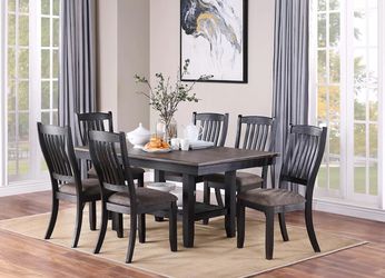 RUSTIC TOBACCO AND BLACK DINING TABLE AND CHAIRS 