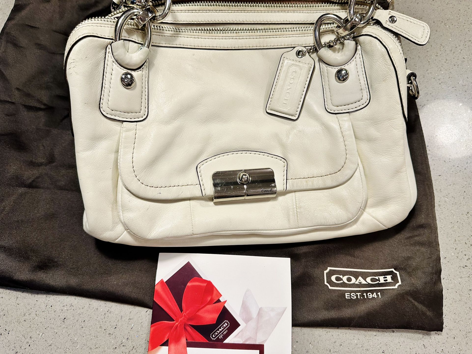 Vintage! COACH White Ivory Leather 19757M Purse Carryall Saddle Bag