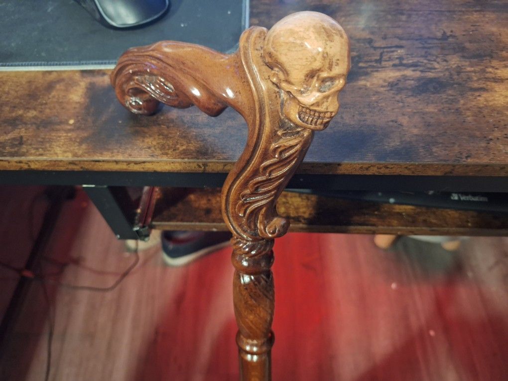 Hand Carved Skull Cane 37 Inches