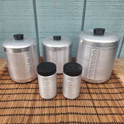 Spun Aluminum Mid-Century Canister Set Vintage MCM