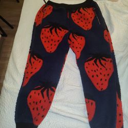 JW Anderson Navy Blue & Red Strawberry Tapered Fleece Pants Mens Unisex Medium