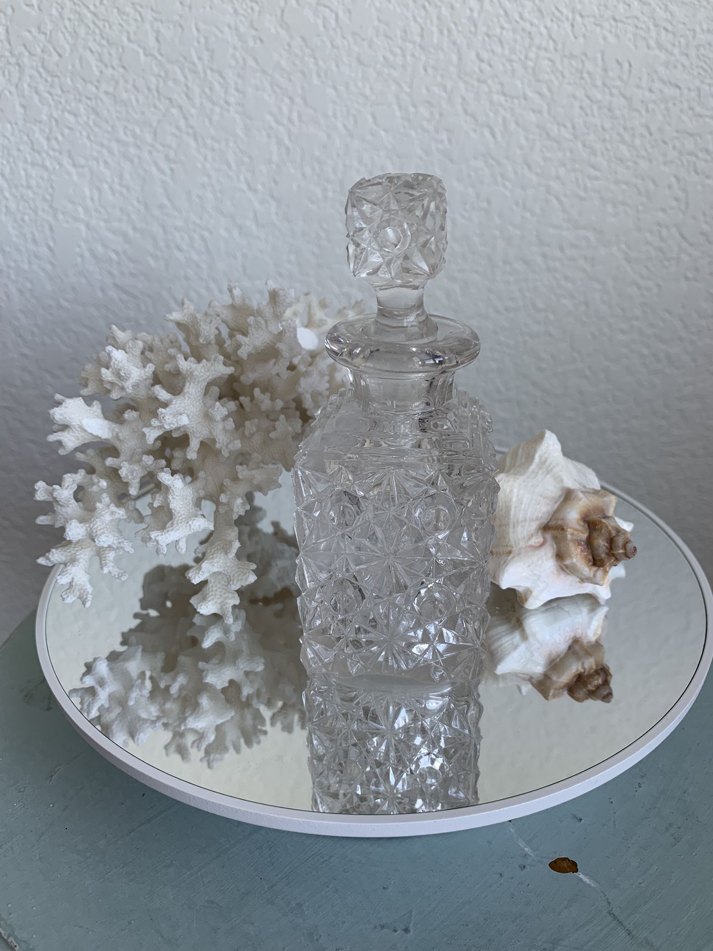 VINTAGE Perfume or Cologne Bottle With Stopper Cut Glass Starburst Pattern EVC