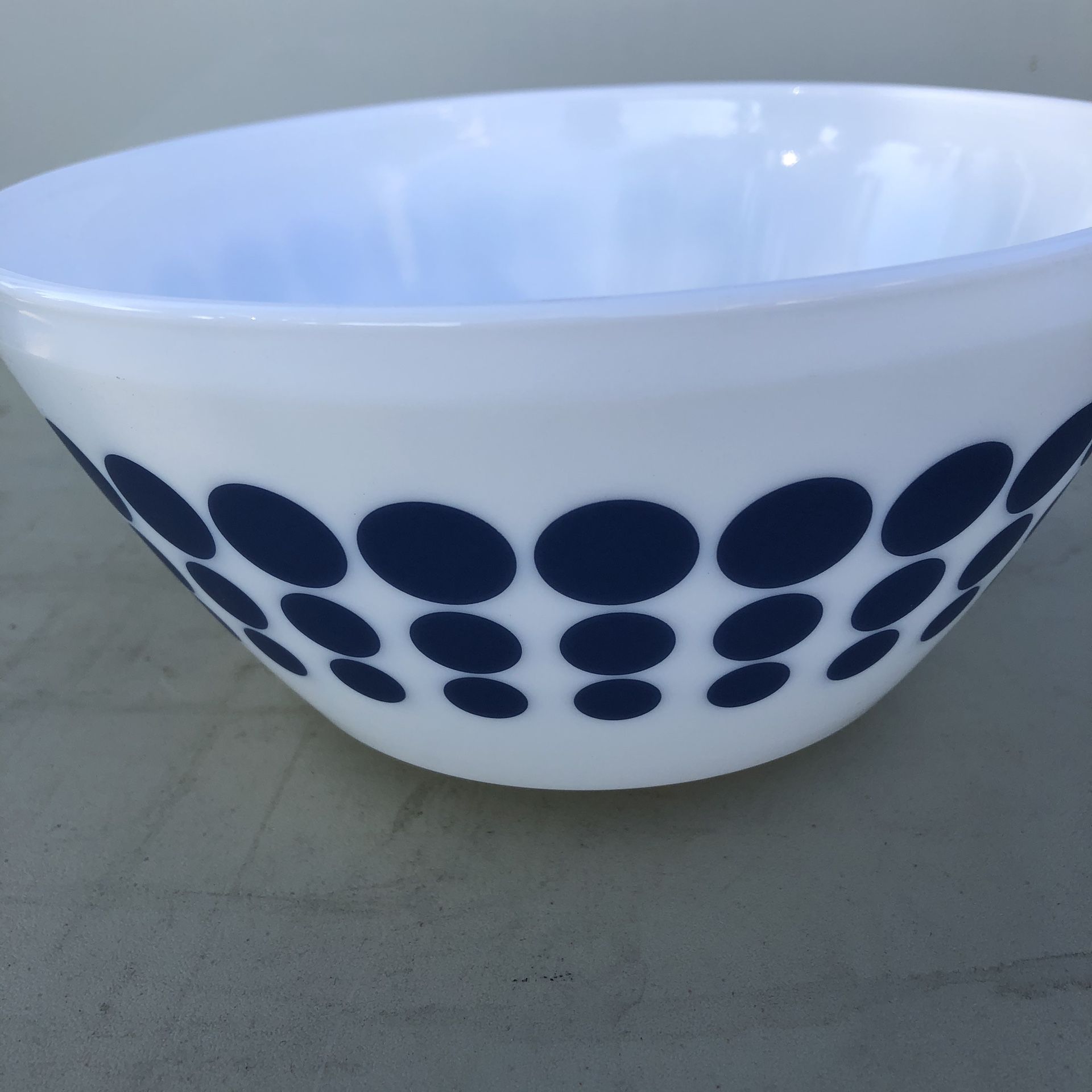 Pyrex inspired vintage charm blue dot bowl