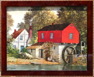 Red Watermill by renowned artist Edward Thomas lithography