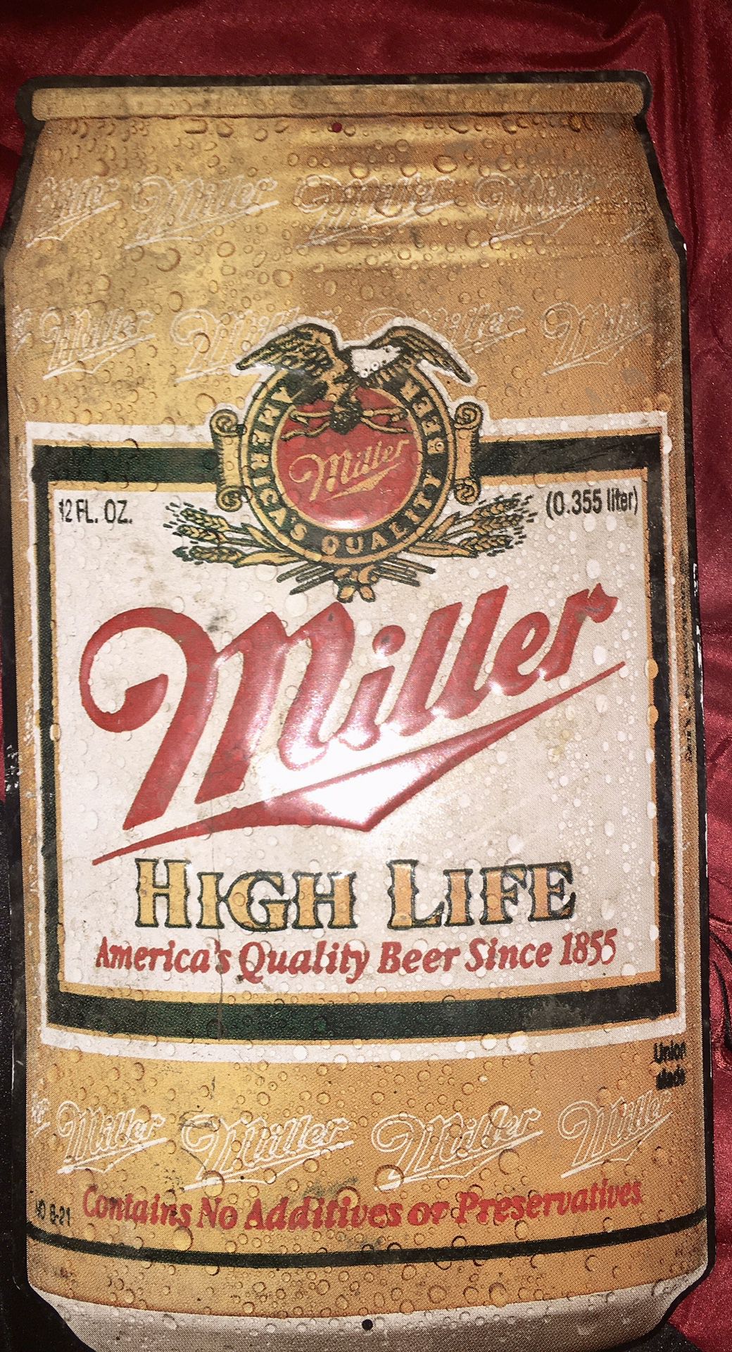 Vintage Metal Miller High Life beer sign large