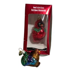 Old World Christmas Blown Glass Ornament Rooster & Christmas House Cardinal Bird