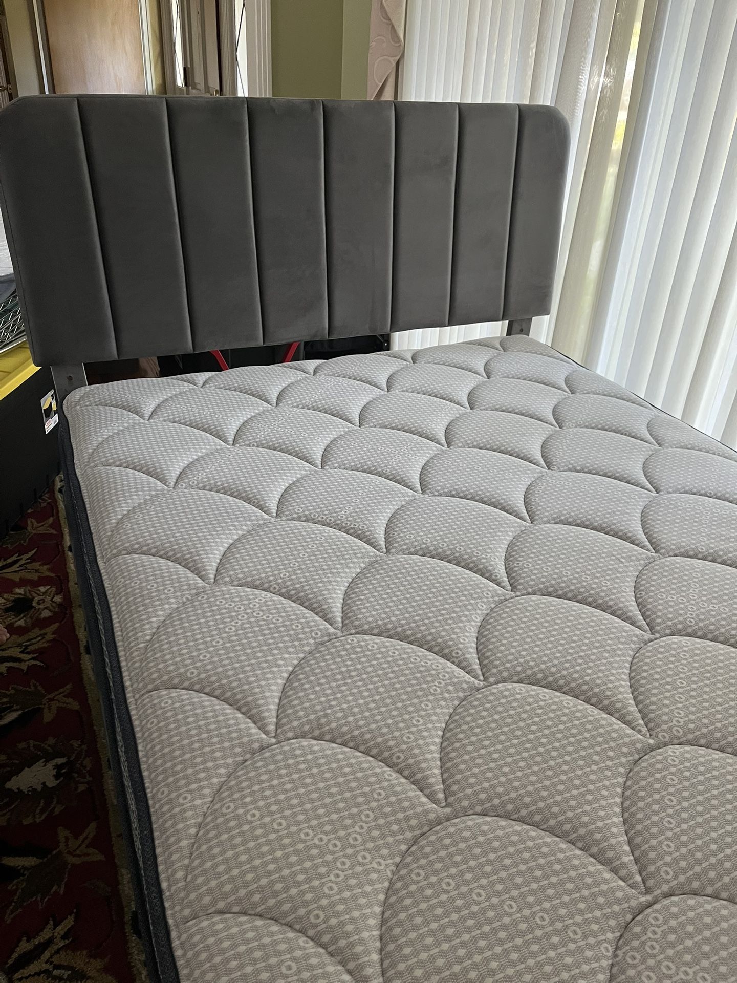 Like New/Never Slept On. Full Mattress, Bed Frame, Headboard, and Topper