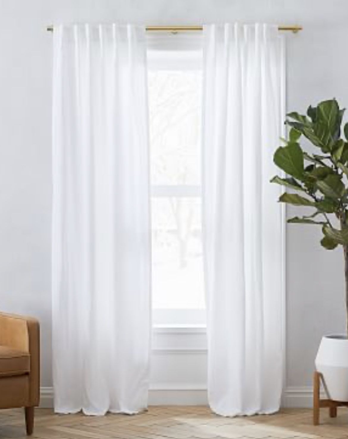 West Elm - 5 Panels Of White Linen Curtains 