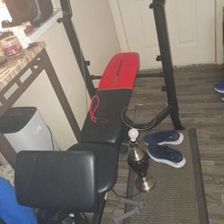 W e i d e r p r o exercise bench with all parts leg lift barbell weights everything you see in the photo