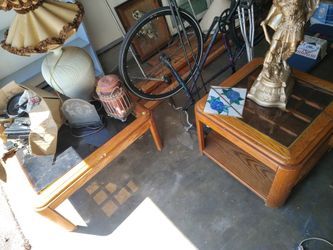 Matching Wood Glass End Tables