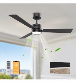 OPONL 42-inch black ceiling fan with light, remote control, downrod mount, quiet, reversible, 6 CCT settings, dimmable, 6 speeds, timer function