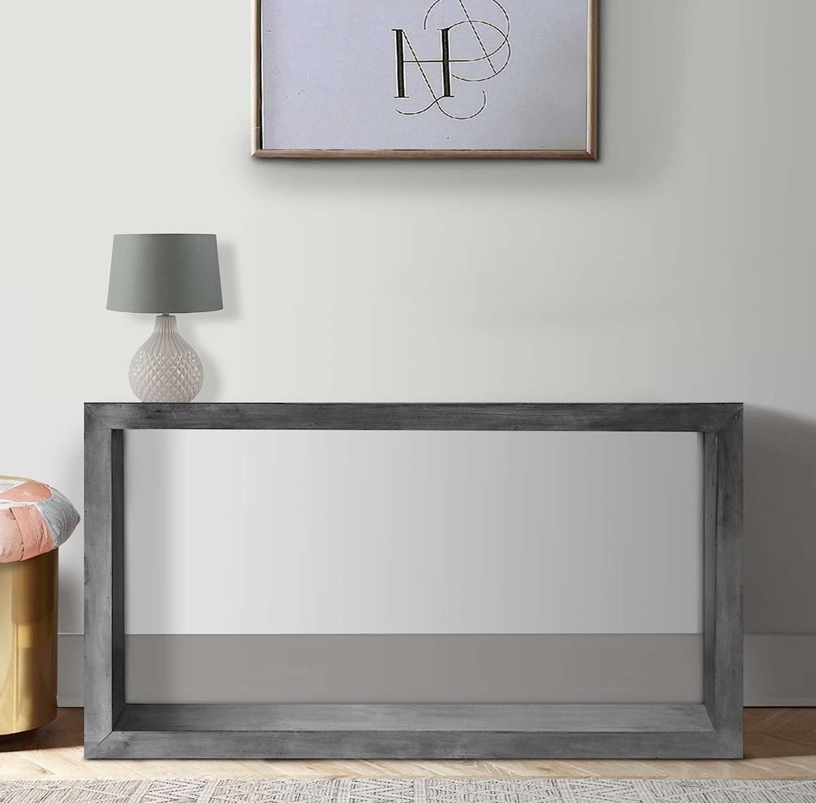 Keli 52 in. Charcoal Gray Cube Wooden Console Table with Open Bottom Shelf