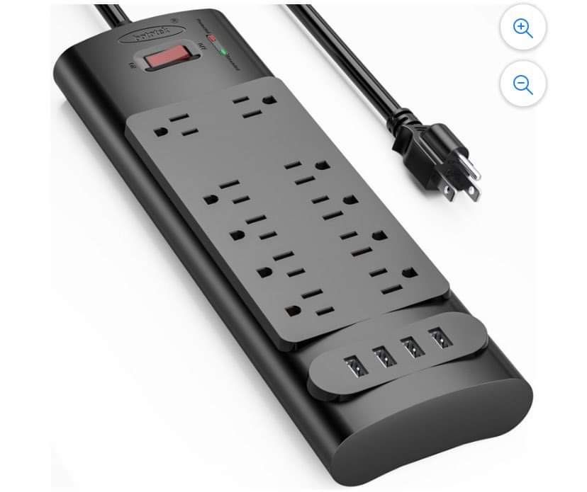 Surge Protector Power Strip with 10 AC Outlets and 4 USB Ports,2100 Joules, 6 feet Extension Cord, ETL Listed- Black