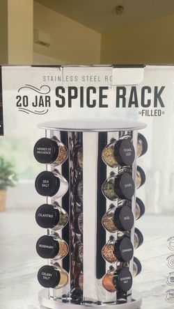 20 Jar Stainless Steel Rotating Spice Rack Filled