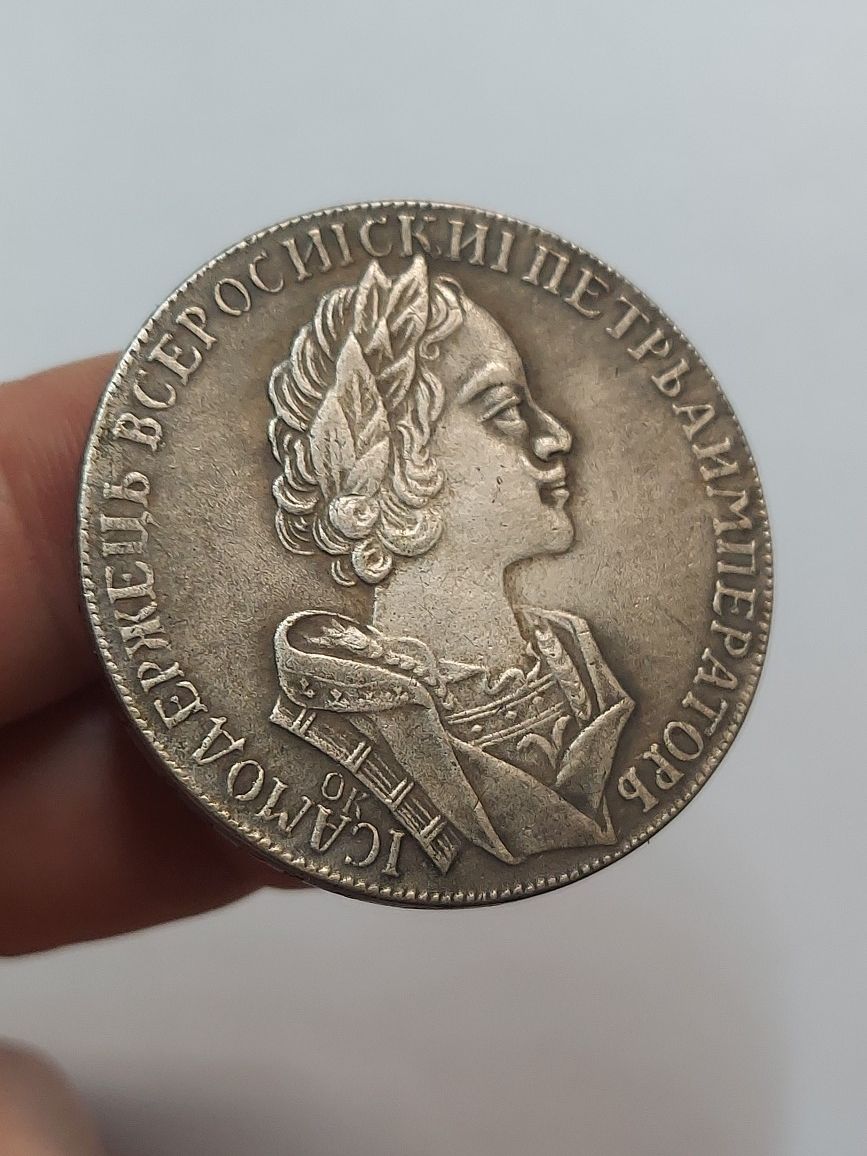 GREAT OLD COMMEMORATIVE FOR NOVELTY LARGE COIN**SILVER PLATED**1725**RUSSIA EMPIRE OF PITER KING I**27GR.**