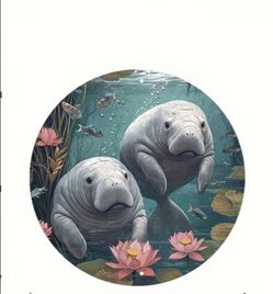 Manatee and Flowers Metal Wall Decor