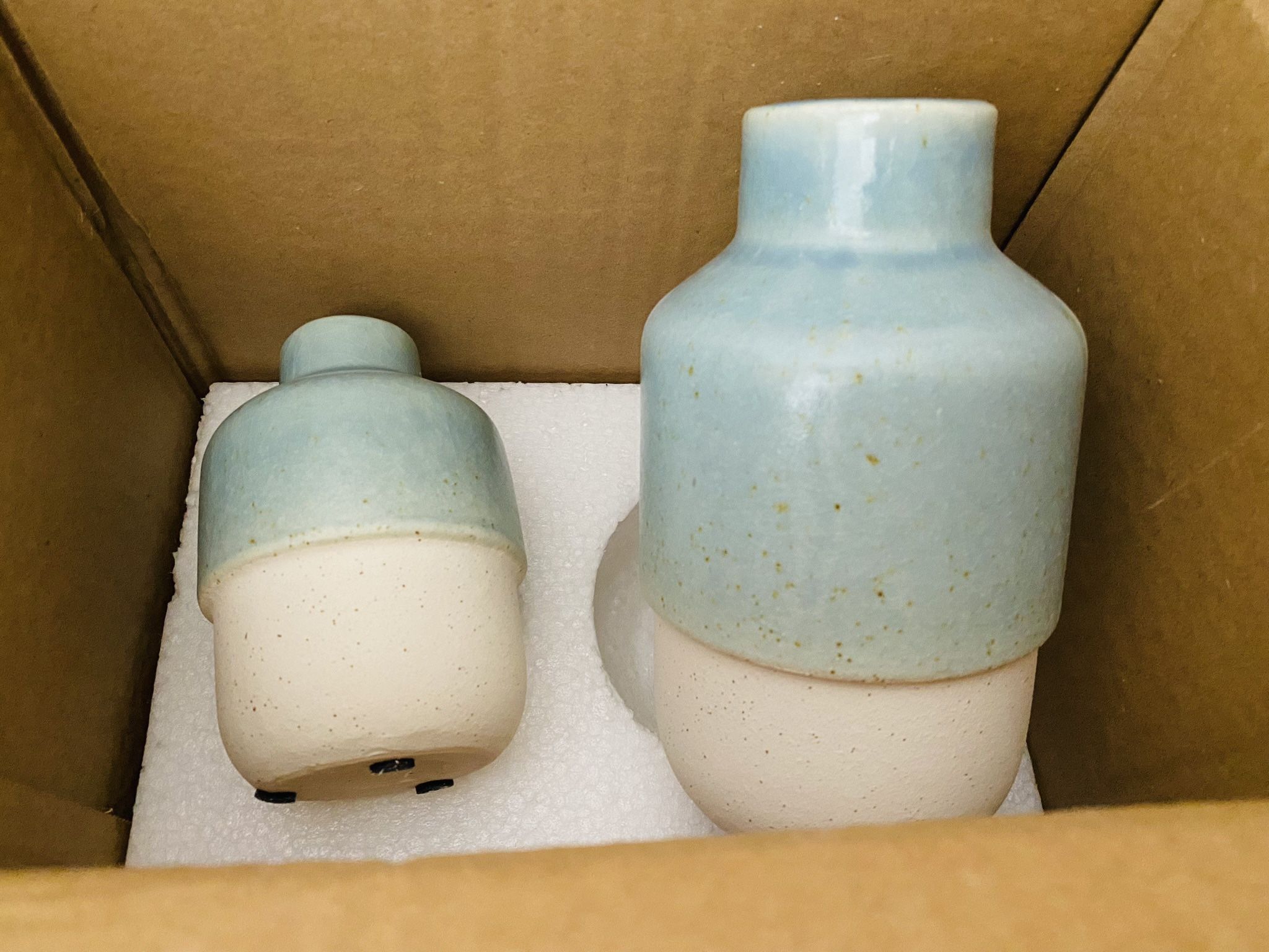 New Vases for Home Decor Modern Light Blue Ceramic Flower Vases Set of 2 Farmhouse Vase for Pampas Grass Boho Mini Pottery Bud Vase for Centerpiece