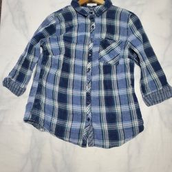 Maurice Womens Blue Plaid Button Down Shirt Collared Long Sleeve Size: Medium 