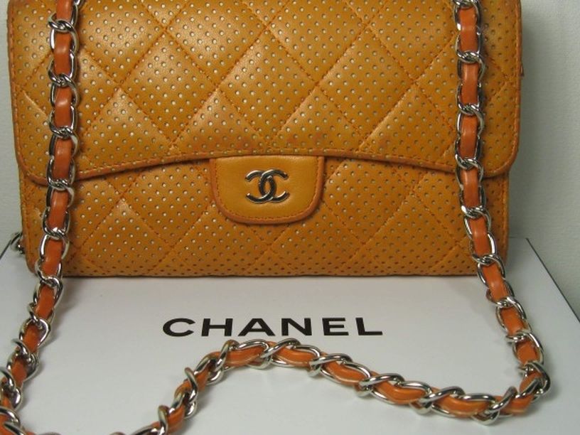 Chanel Orange Lambskin Leather CC Long 2.55 Classic Flap Bag Wallet