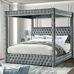 New silver Canopy Bed frame Queen