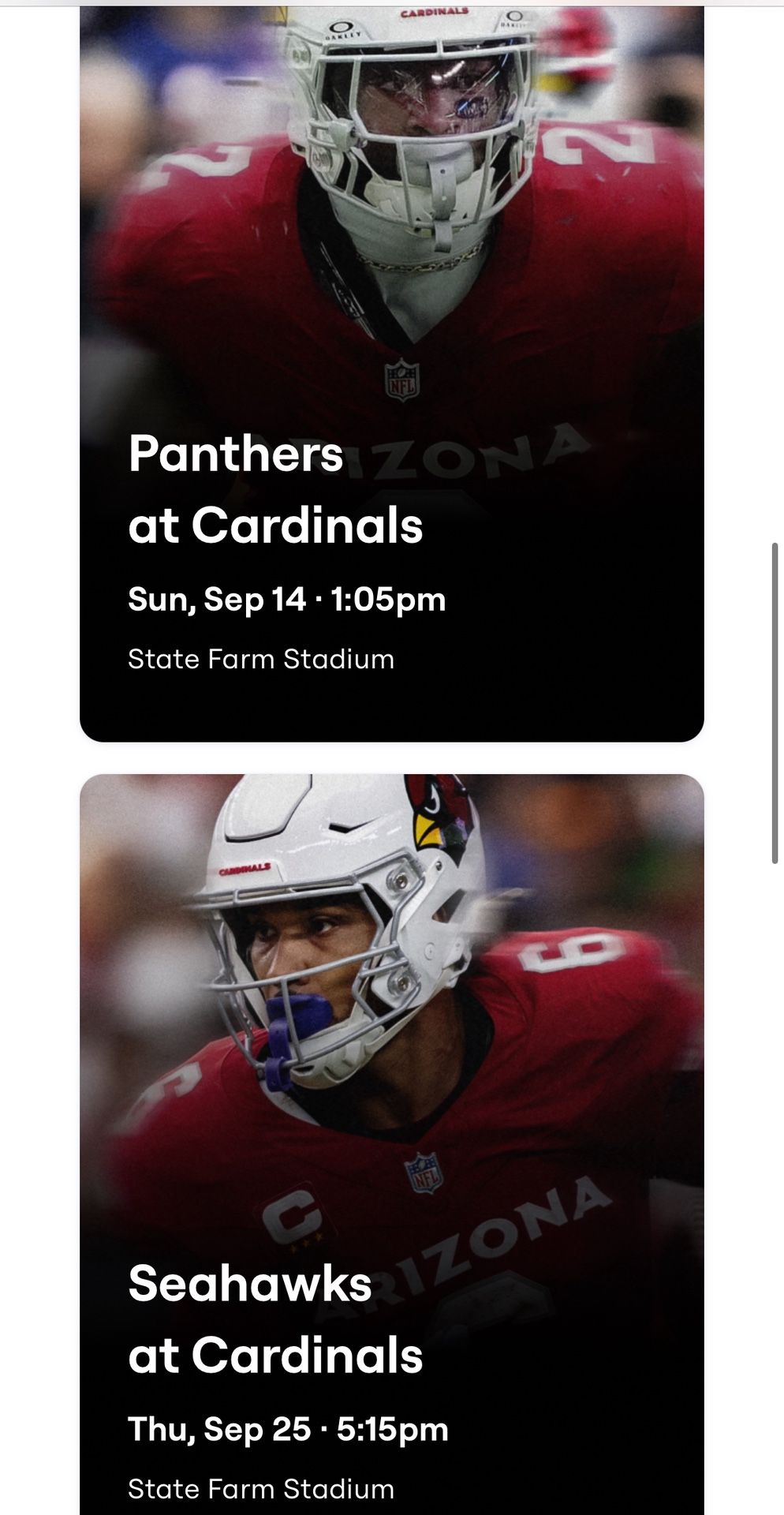 Arizona Cardinals Coach Tickets - All Games Available
