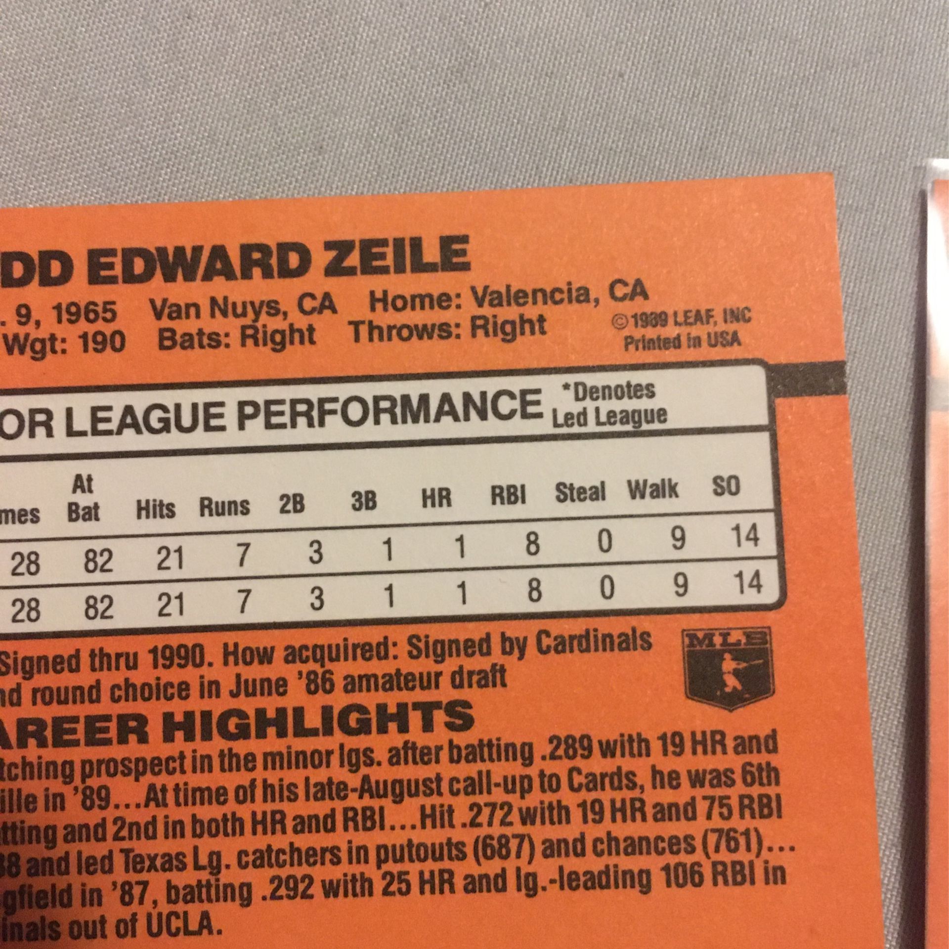 1990 Donruss Todd Zeile Rated Rookie Rare Misprint 