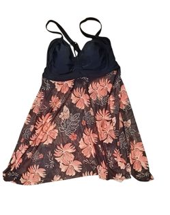 Women's Two Piece Swim Dress By "Daci" Black /Floral Design W/Bottoms Size 16W
