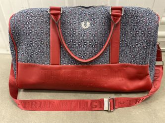 True Religion Duffle Bag Denim Travel Gym Money Duffle NWT Size 18x7x11