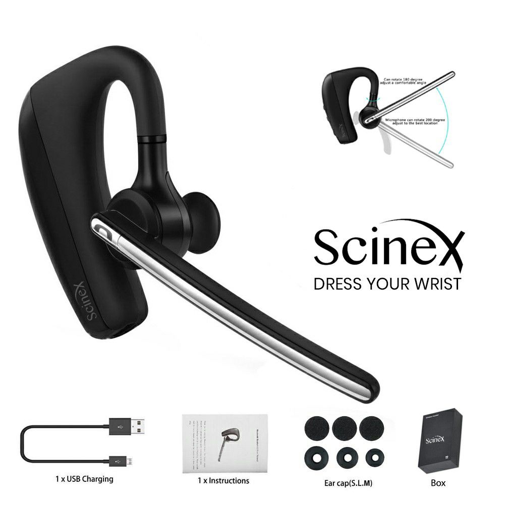 Scinex Bluetooth Headset Wireless Earpiece Buds Stereo Headphones & Mic Handsfree Sports