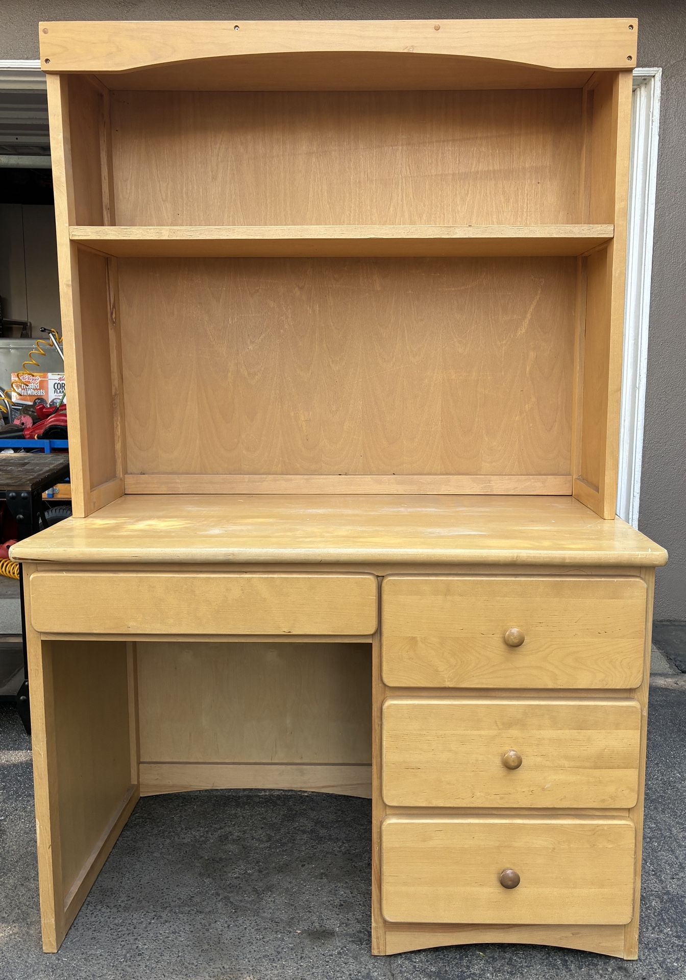 Wooden Pine Blonde Desk Bookcase Set