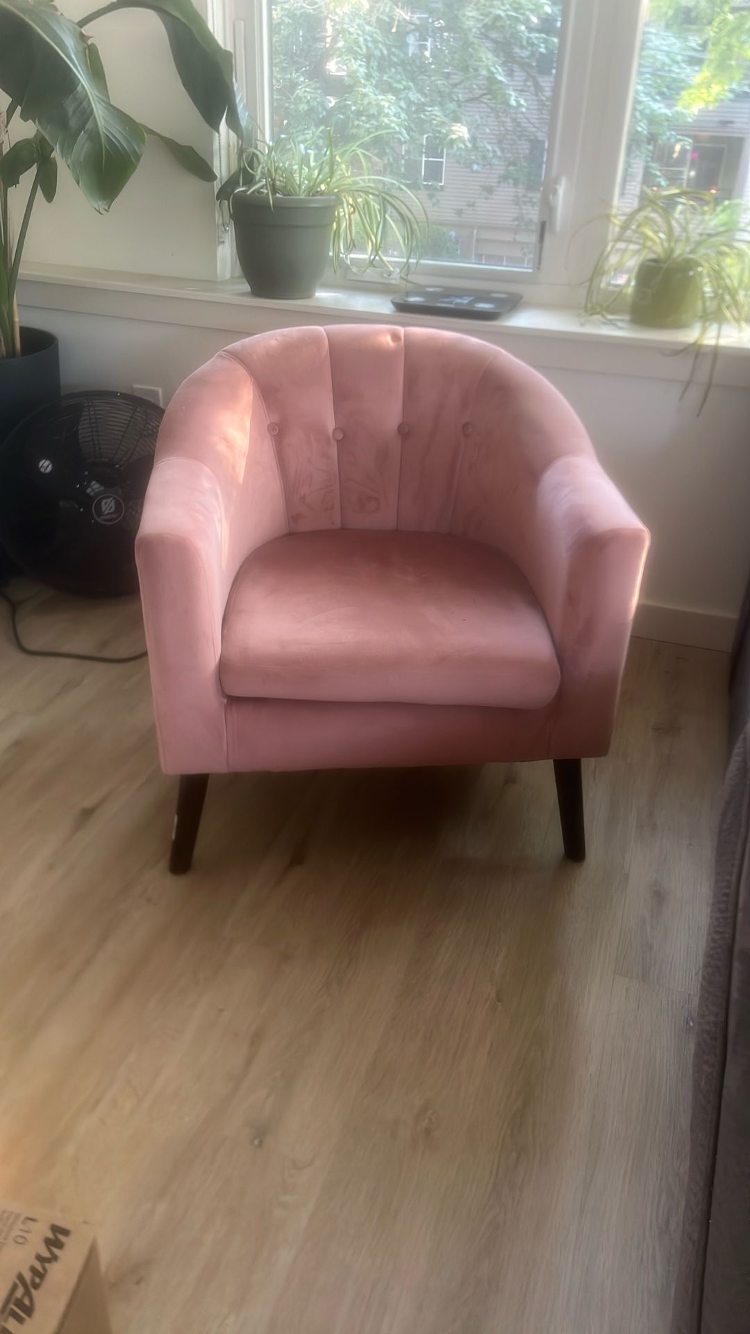 Pink suede Barrel Chair