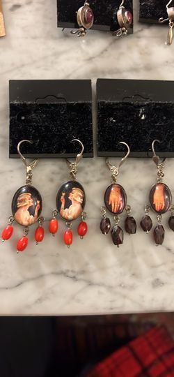 Vintage Glass Frame Sterling Silver/ Corals And Garnets