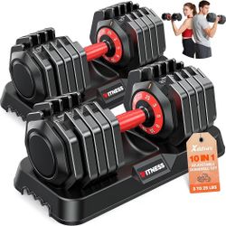 Adjustable Dumbbell Set of 2, 25LB Dumbbell Set-Fast Adjust Weights Set, 5in 1 Free Weights Dumbbells Set with Anti-Slip Metal Handle, Compact Size fo
