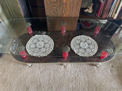 Nice Vintage Coffee Table With Glass Top Long Oval