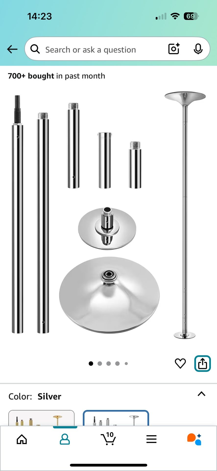 Pole For Fitness Silver Adjustable