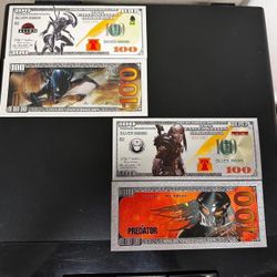 Silver Foil Plated Predator and Alien Banknote Set