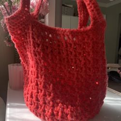 Red Crochet Tote Bag