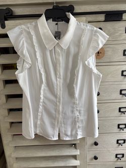Allegra K XL ruffled cap sleeve blouse with button up front and Peter Pan collar. New with tags