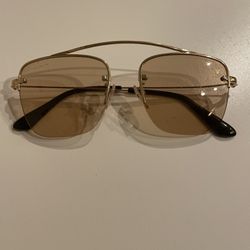 Prada Rimless Sunglasses SPR 570 Gold 2012 Brown lenses 51 17 135 Preowned
