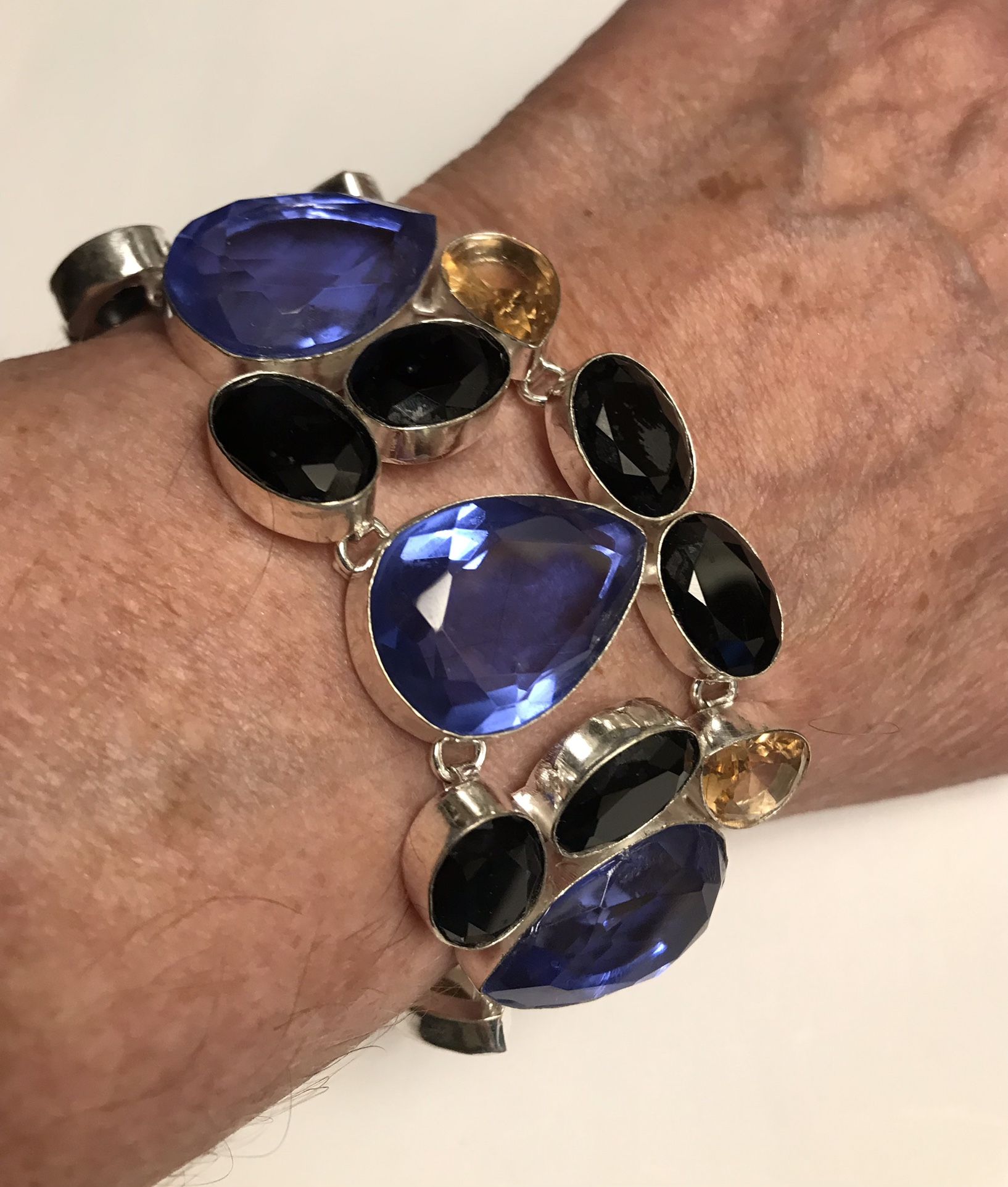 Blue Topaz Blue Sapphire Morganite 925 Sterling Silver Bracelet
