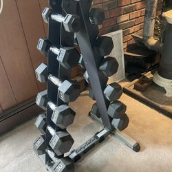 Dumbbell set with rack, rubber coating
