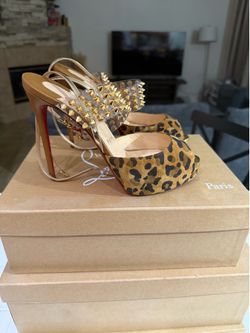 Christian Louboutin Levita Girl Leopard Print High Heel Sandals EU 37